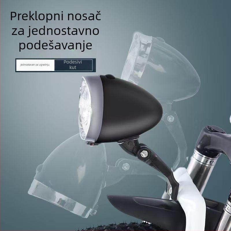 Prednje svjetlo za bicikl, za planinski bicikl, snažan LED, napajanje baterijom, retro dizajn