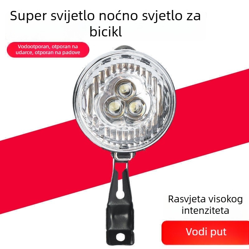 Prednje svjetlo za bicikl, za planinski bicikl, snažan LED, napajanje baterijom, retro dizajn