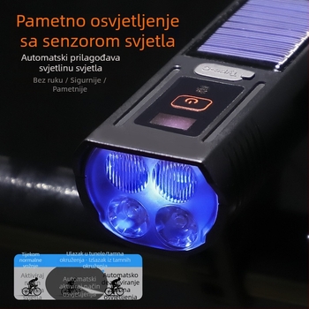 2-u-1 prednja svjetiljka za bicikl s digitalnim zaslonom, solarno svjetlo s klaksonom za MTB i cestovne bicikle, noćna vožnja
