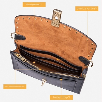 Ženska torbica s ukrasnim čavlima od prave kože, lančani remen, mali četvrtasti oblik, crossbody