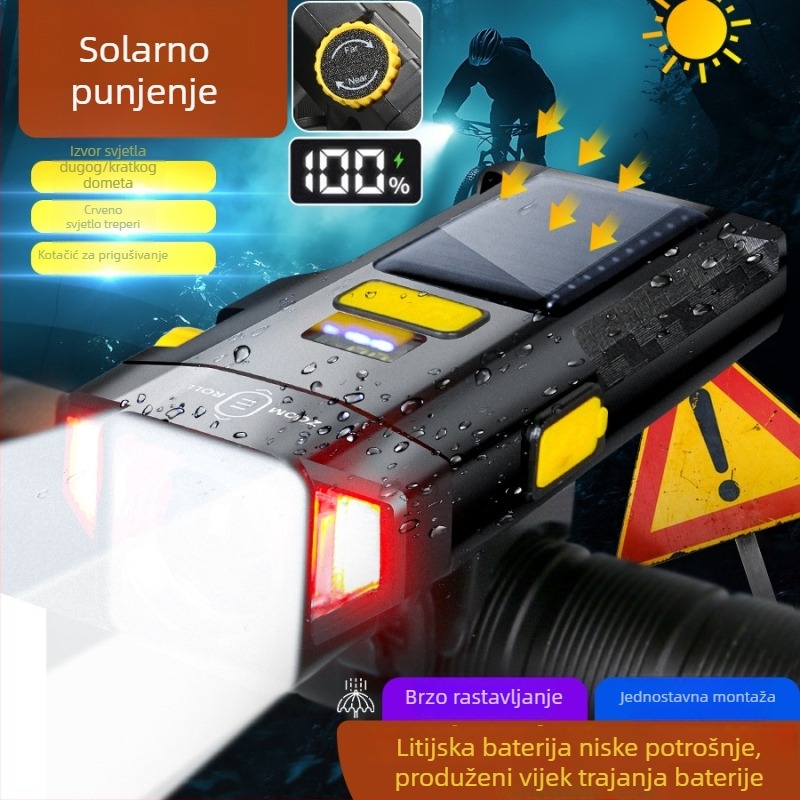 Solarna punjiva biciklistička svjetiljka, antiodsjaj, visokointenzivni dugi domet za planinske i cestovne bicikle