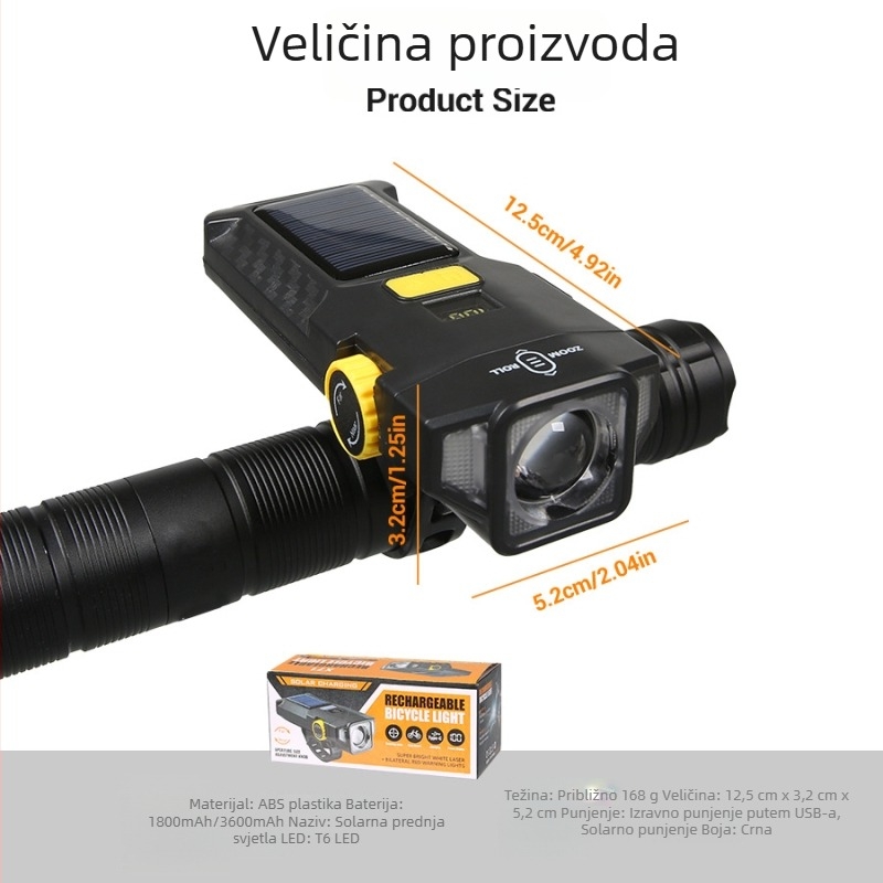 Solarna punjiva biciklistička svjetiljka, antiodsjaj, visokointenzivni dugi domet za planinske i cestovne bicikle