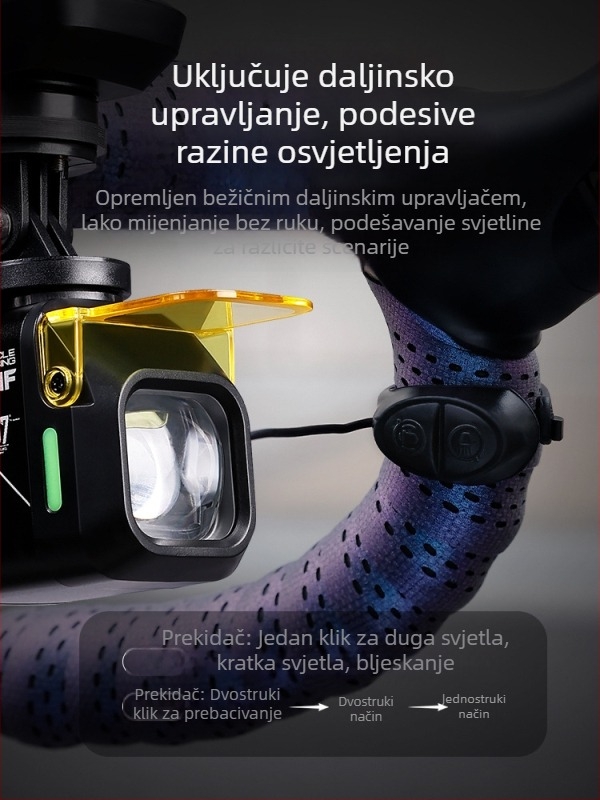 Prednje svjetlo za bicikl 1200 lumena, aluminijska legura, USB-C punjenje, za noćnu vožnju