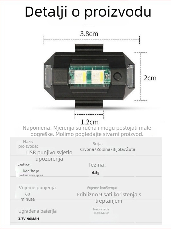LED svjetlo za motocikl i bicikl, punjivo, bljeskavo, šareno za noćnu vožnju