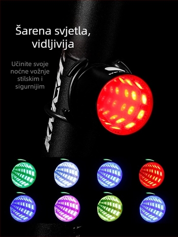 Time Tunnel šarena stražnja svjetiljka za bicikl, za MTB i cestovne bicikle, noćno upozoravajuće svjetlo