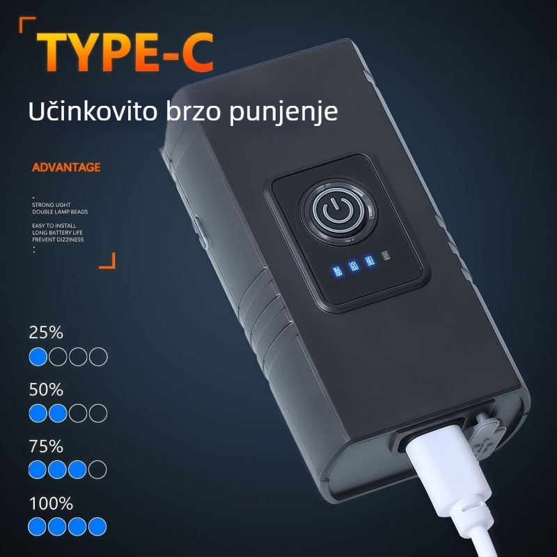 Dvostruka vanjska svjetiljka za bicikl s širokim i usmjerenim snopom, prijenosna USB‑punjiva svjetiljka za bicikl
