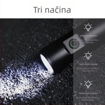 Prednje svjetlo za planinski bicikl, punjivo, 2000mAh, aluminijska legura T6, snažan snop svjetla