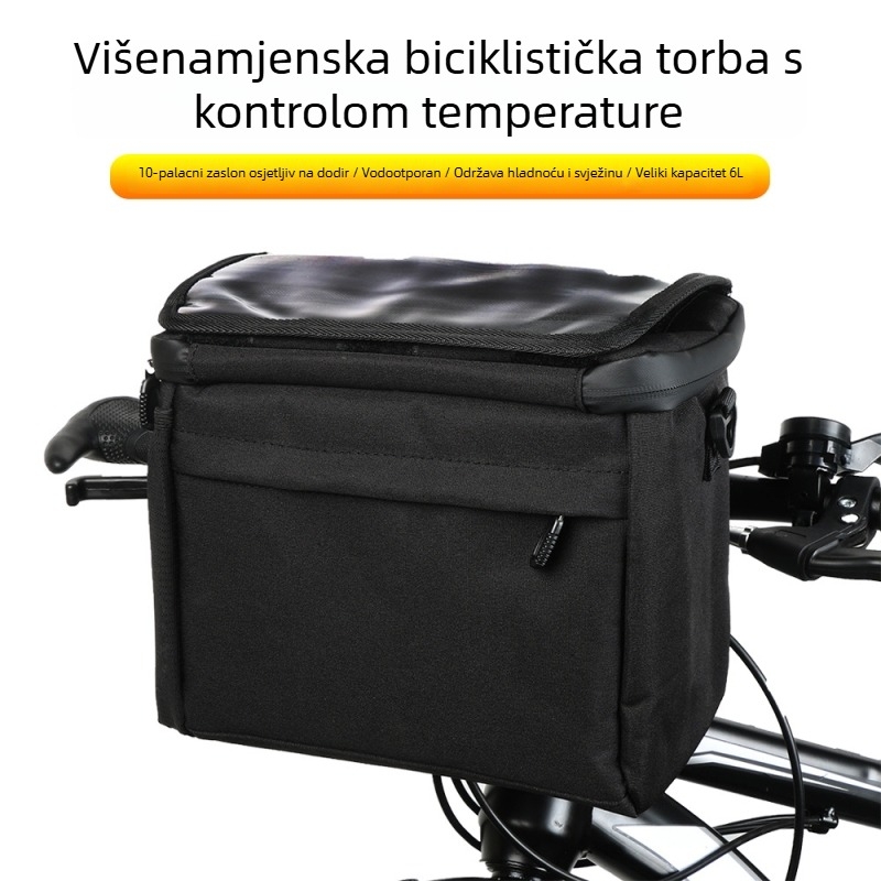 6L prednja torba za bicikl, višenamjenska izolirana torba za ručak, prijenosna s velikim kapacitetom, vodootporna za vanjsku upotrebu