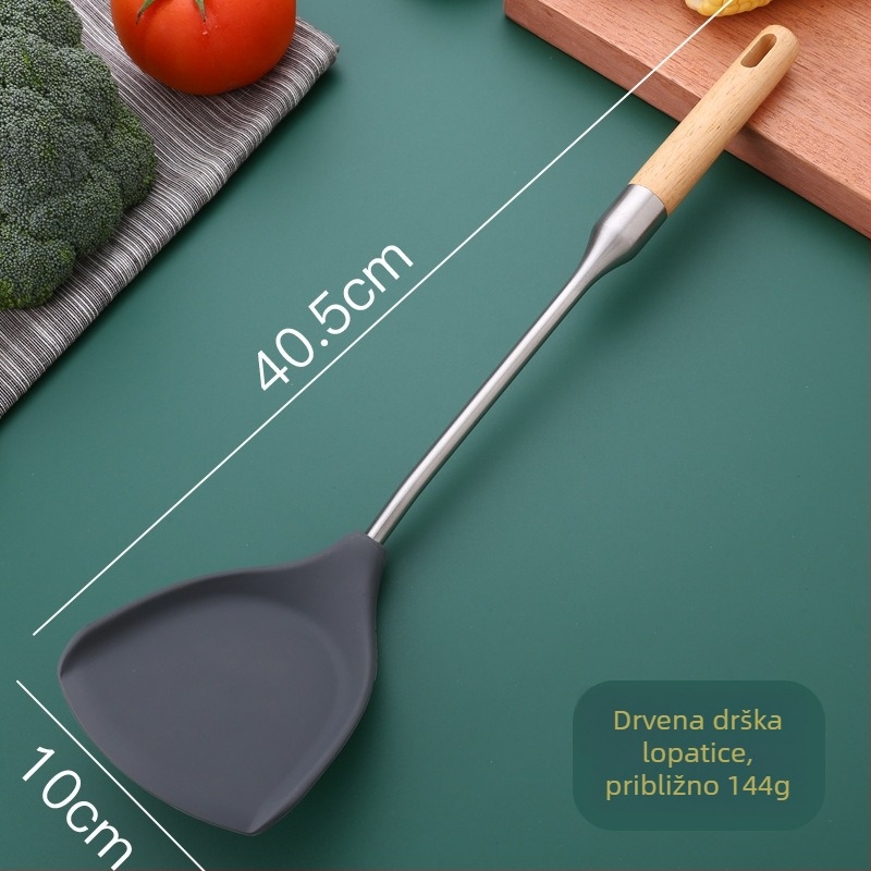 Set silikonskih spatula i žlice od nehrđajućeg čelika s drvenom ručkom za kuhinju