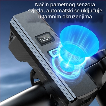 Prednje svjetlo za planinski bicikl s digitalnim zaslonom, punjivo, automatsko prilagođavanje osvjetljenja vanjskoj svjetlosti, dugotrajna baterija za noćnu vožnju