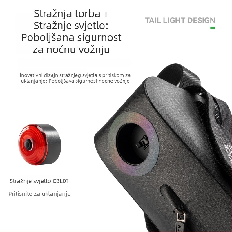 ROCKBROS Vodootporna torbica za sjedalo s stražnjom lampom za planinske i cestovne bicikle, senzor kočenja, 0,8 L