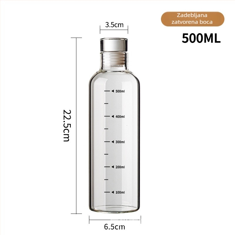 Bočica vina od borosilikatnog stakla sa zatvaranjem, infuzijska boca s ženšenom, minimalistički dizajn, s mjernim oznakama.