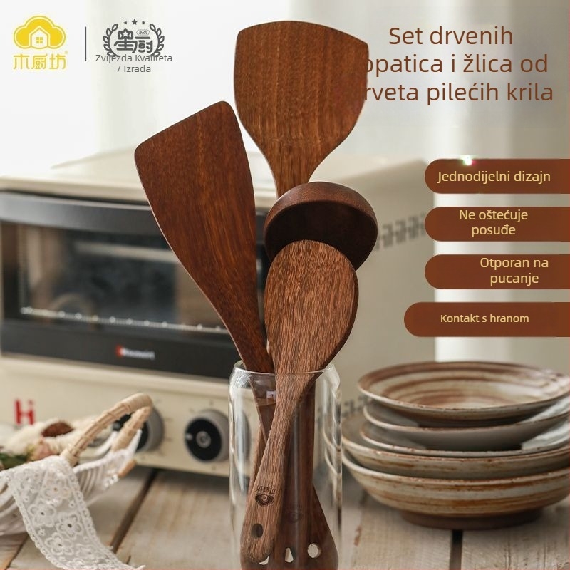 Set drvenih kuhinjskih špachtlji i žlica za juhu i rižu, špachtla za prženje, kuhinjski pribor od čvrstog drveta, visokokvalitetno drvo, prehrambena sigurnost