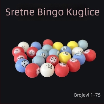 Set bingo kuglica s brojevima 1–75 za izvlačenje