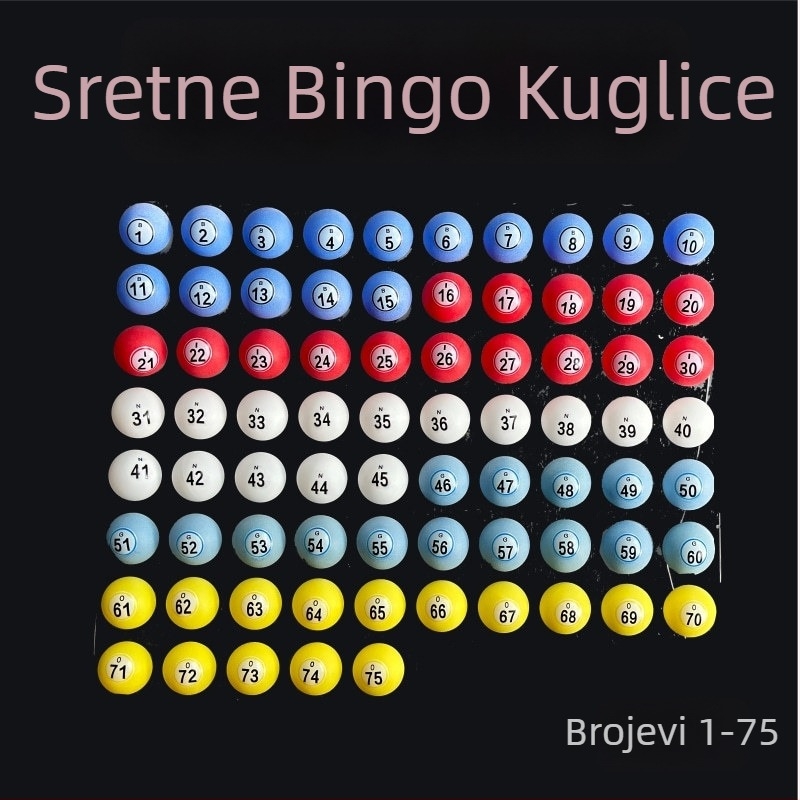 Set bingo kuglica s brojevima 1–75 za izvlačenje