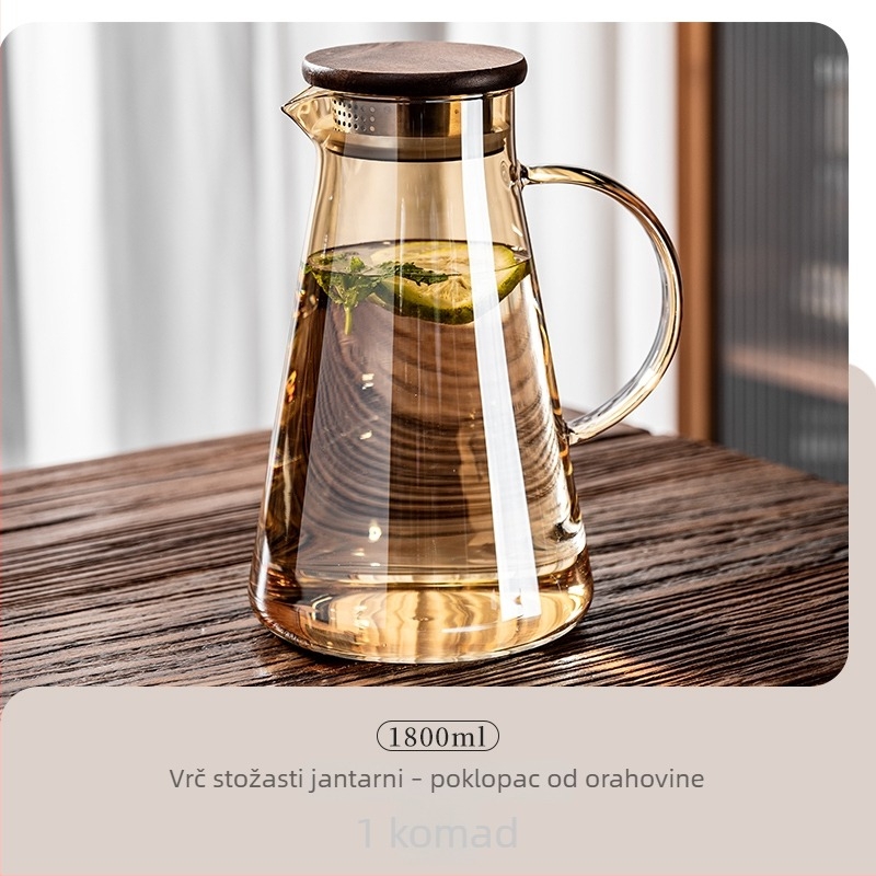 Staklena kanica za hladnu vodu, otporna na visoke temperature, borosilikatno staklo, velik kapacitet, za kućnu upotrebu, pogodna za pripremu čaja te čuvanje vode i soka.