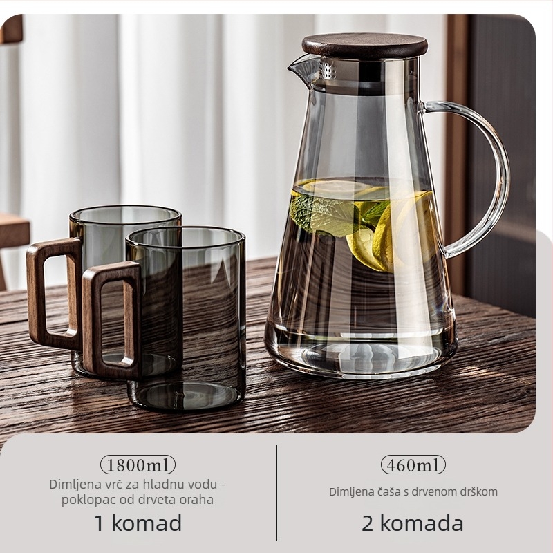 Staklena kanica za hladnu vodu, otporna na visoke temperature, borosilikatno staklo, velik kapacitet, za kućnu upotrebu, pogodna za pripremu čaja te čuvanje vode i soka.