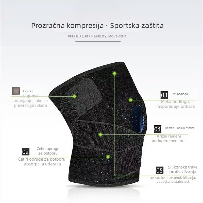 Jastučići za koljena s silikon trakama – kompresijska podrška za trčanje, košarku, biciklizam, planinarenje, penjanje i odbojku