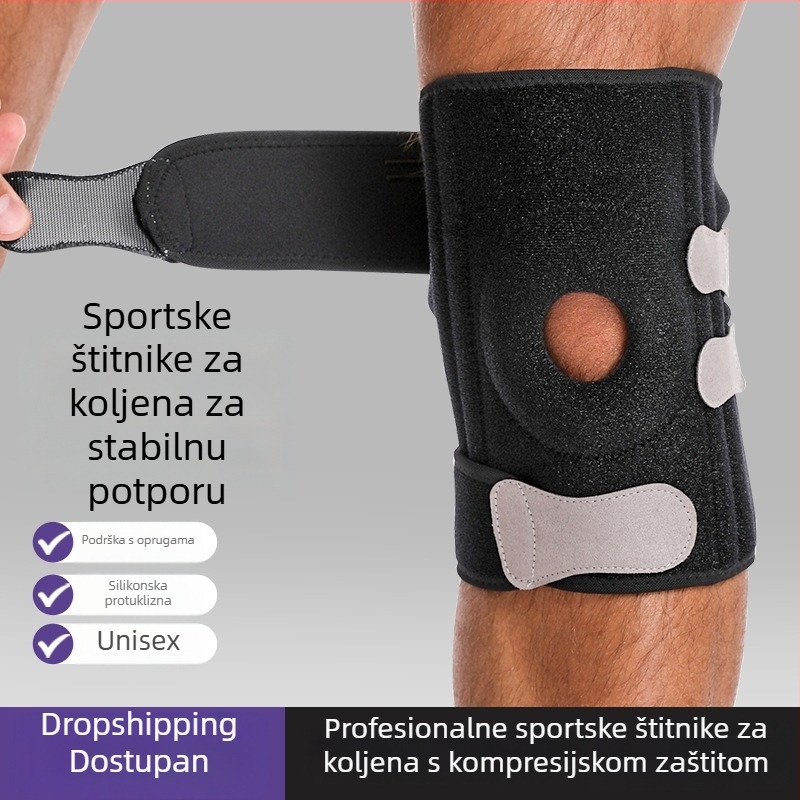 Koljeni štitnici za vanjske sportove sa silikonovim oprugama, zaštita patelle, podesivi remen, pogodna za košarku, odbojku, biciklizam i planinarenje.