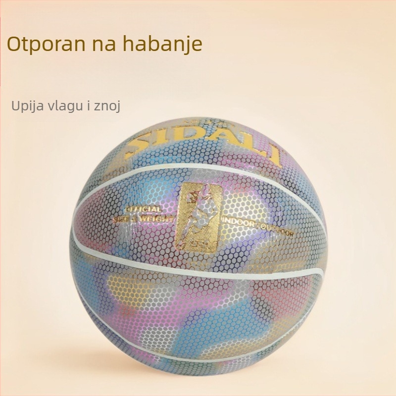 Svjetleća košarkaška lopta s graviranom kutijom – poklon za rođendan dječaka, reflektirajuća plava lopta, veličine 5 i 7
