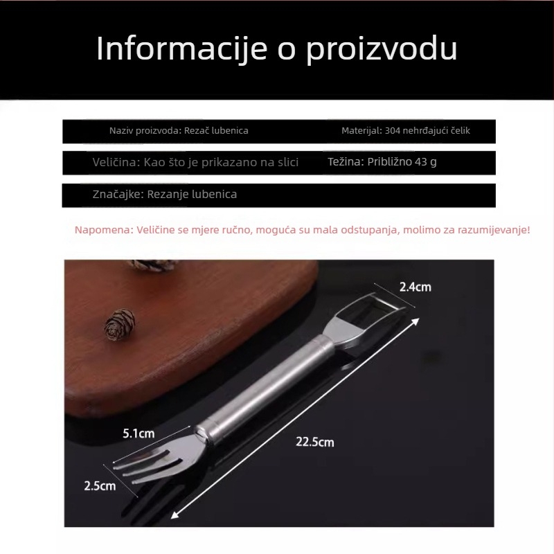 Lubenica sekač od 304 nehrđajućeg čelika – višestruka vilica za voće za rezanje na komadiće i kockice