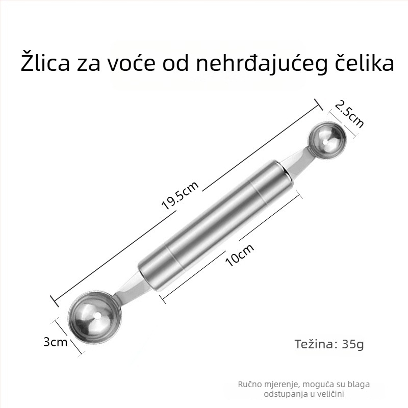 Set od nehrđajućeg čelika za voće: alat za rezanje i ukrašavanje voća, rezač dinje, kalupi za kuglice voća i okrugla žlica za jagode
