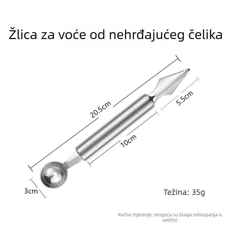 Set od nehrđajućeg čelika za voće: alat za rezanje i ukrašavanje voća, rezač dinje, kalupi za kuglice voća i okrugla žlica za jagode