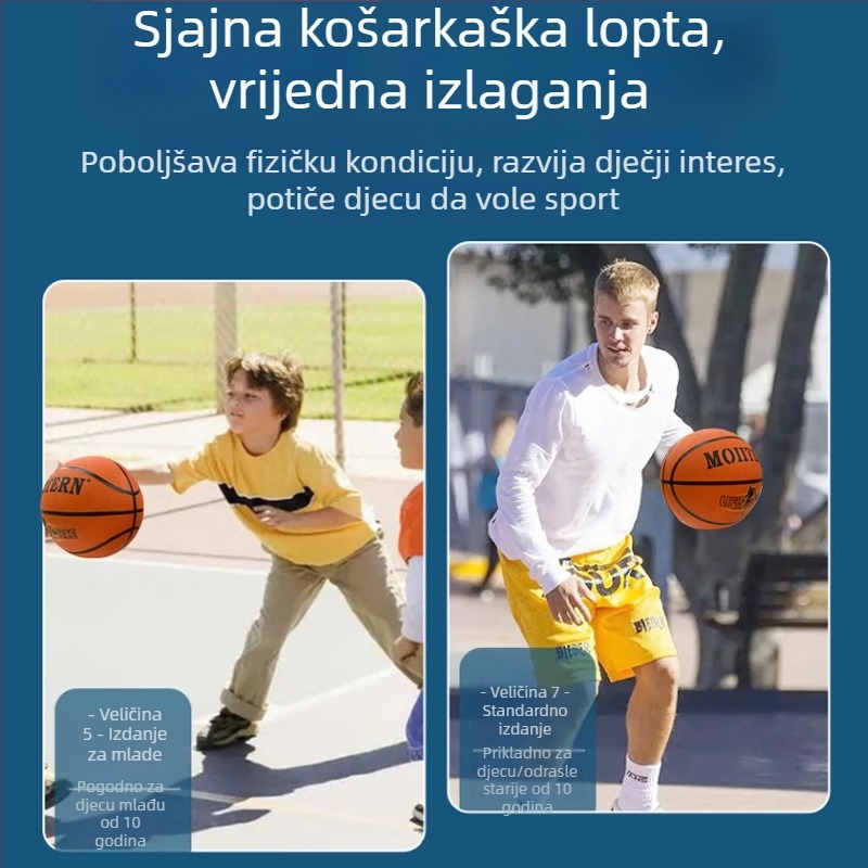 Gumena košarkaška lopta, veličine 7 i 5, otporna na habanje, za mladež — natjecanja i treninge, tisk logotipa moguć