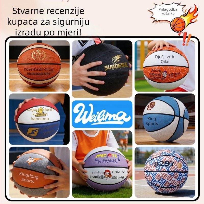 Košarkaška lopta s prilagođenim logom i graviranjem, br. 134567, veličina 7, PU materijal