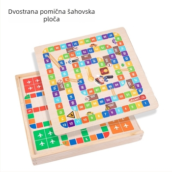 Drveni višenamjenski stolni set igara: dama, zrakoplovni šah, Gomoku i životinjski šah za djecu