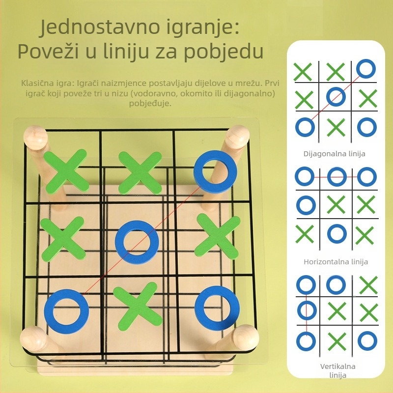 Drvena igra Tic-Tac-Toe za djecu | logičko razmišljanje i koncentracija, stolna igra za dvoje