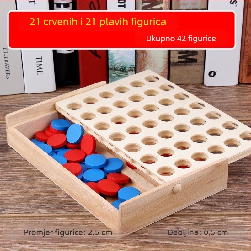 Drevena 3D igra Connect Four s gravitacijom i Gomoku – edukativna društvena igra za dva igrača