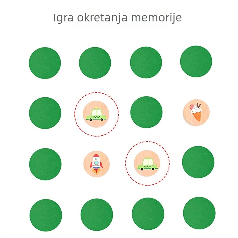 Drvena igra pamćenja s karticama za podudaranje — trening koncentracije i pažnje, edukativna igračka