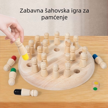 Drvena edukativna Društvena igra za pamćenje, šah i damu — šarena igra za interakciju roditelja i djece i razvoj logičkog razmišljanja