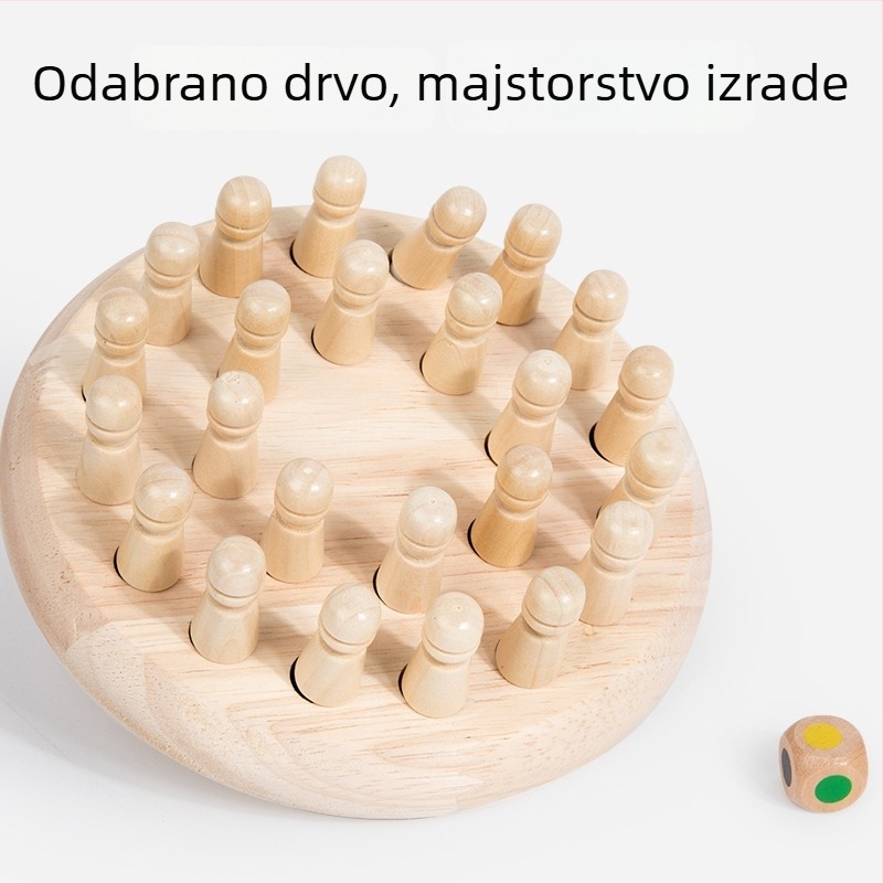 Drvena edukativna Društvena igra za pamćenje, šah i damu — šarena igra za interakciju roditelja i djece i razvoj logičkog razmišljanja