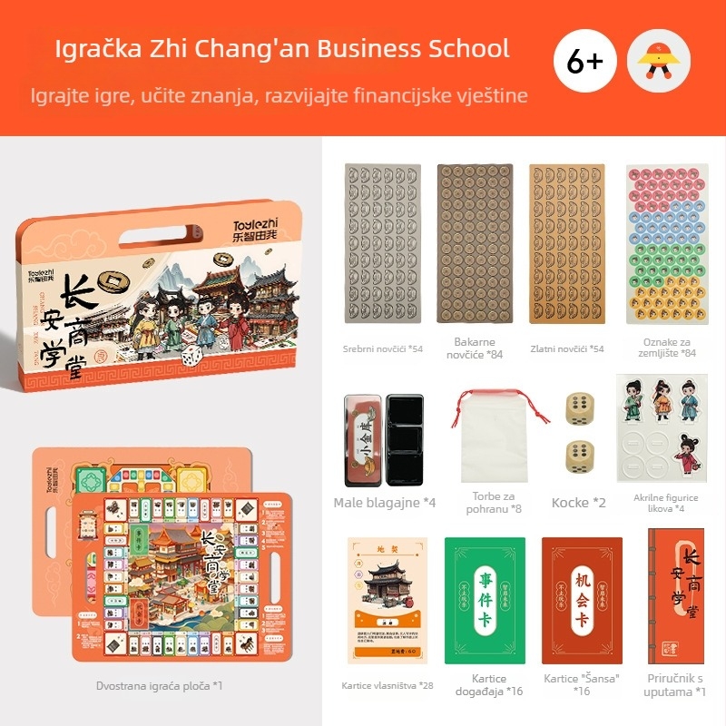 Monopoly-stil društvena igra – Deluxe izdanje: Chang’an Business School – Putovanje po Kini za djecu, edukativna igra