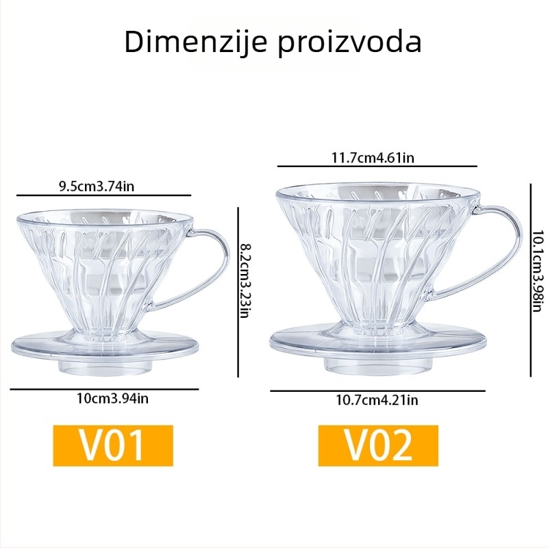 V02 Prozirni filtr od smole za ručno pripremanje kave, zgusnuti kapljaći filtr za kućnu plastičnu šalicu za kavu, V oblik filtr