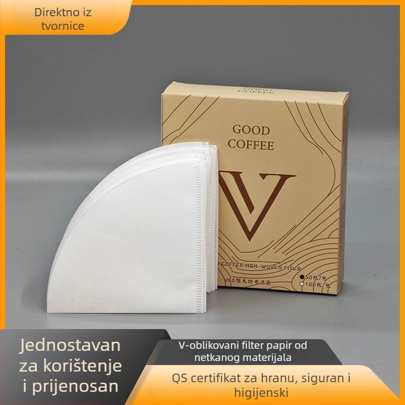 V60 filtr za kavu od netkanog materijala visoke gustoće, 100 komada, otporan na curenje i prodiranje, prehrambene kvalitete, za ručno zalijevanje