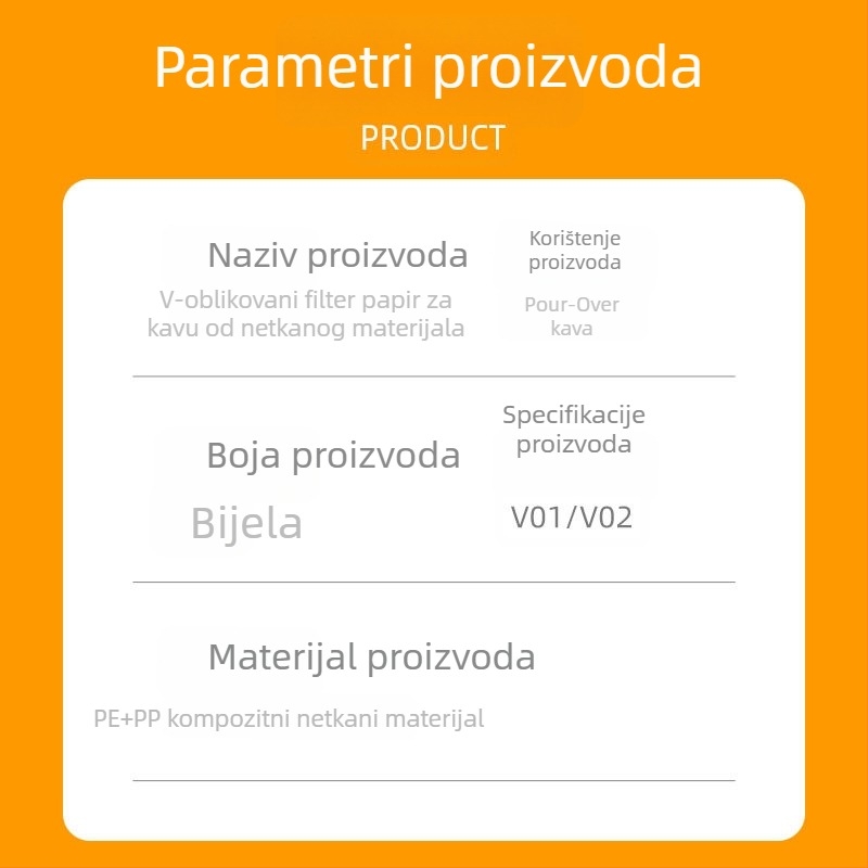 V60 filtr za kavu od netkanog materijala visoke gustoće, 100 komada, otporan na curenje i prodiranje, prehrambene kvalitete, za ručno zalijevanje