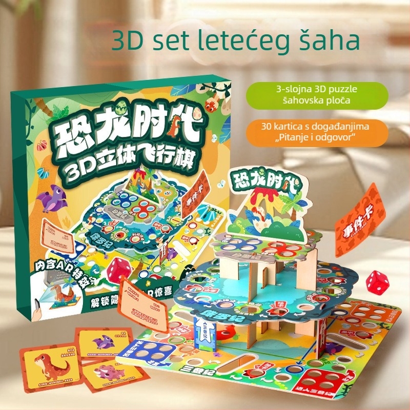 3D leteći šah za djecu: Doba dinosaura – obiteljska edukativna društvena igra za kućnu upotrebu