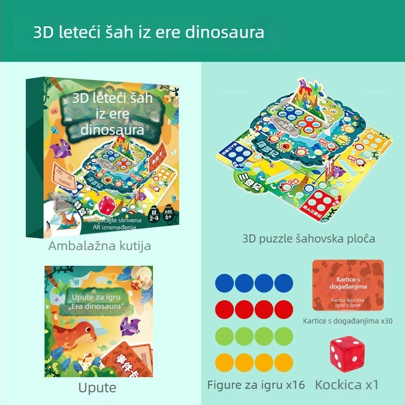 3D leteći šah za djecu: Doba dinosaura – obiteljska edukativna društvena igra za kućnu upotrebu