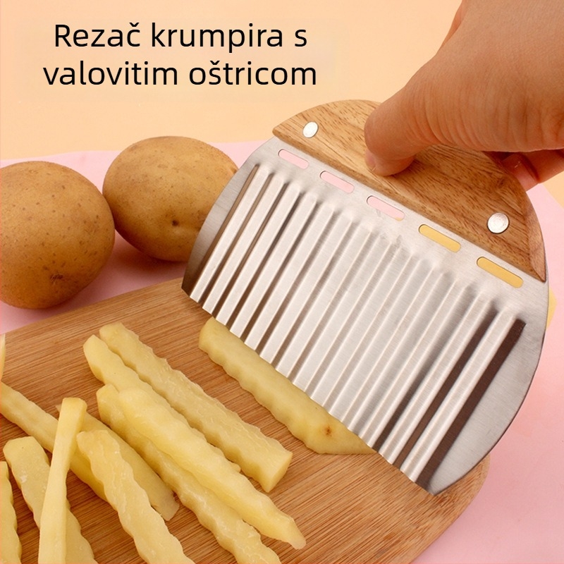 Nož s drvenom drškom, valovita oštrica za krumpire, kućni rezač za krumpire i strugalica za rižine rezance