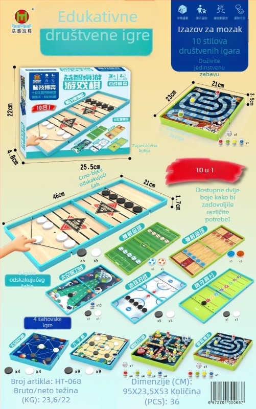 10-u-1 stolna igra za dva igrača: šah, dama, hokej na ledu, nogomet i košarka – interaktivna obiteljska puzzle igra