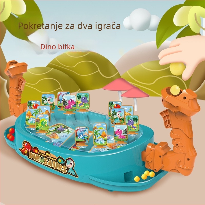 Bitka dinosaura – družtvena stolna igra za djecu i roditelje, dva igrača, edukativna igra s ispaljivanjem kuglica