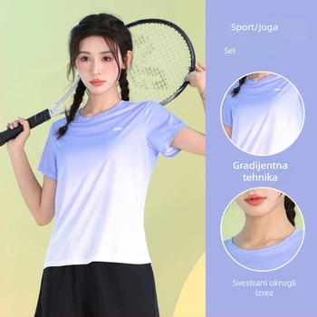 Ženski sportski T-shirt s gradijentom boja, brzo se suši, lagan i prozračan, ljetni kratkih rukava, opuštenog kroja, za trening i badminton
