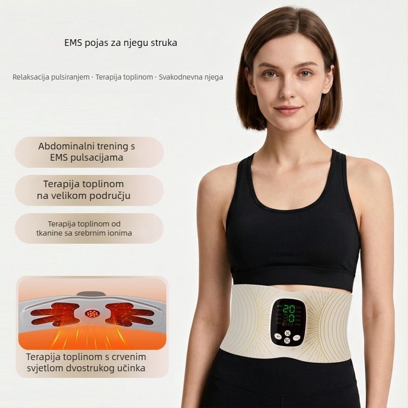 Pojas za struk sa srebrnim ionima i grijanjem, EMS masaža struka i abdomena s dvije zone