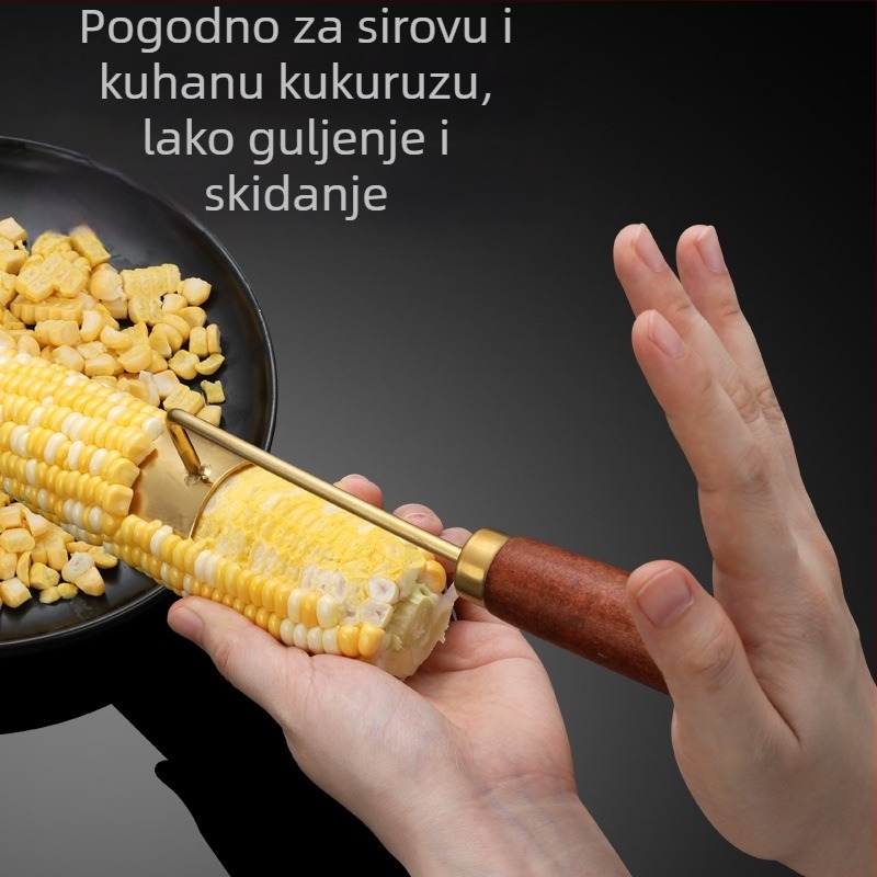 Nerđajući čelik kukuruzni olupivač s drvenom drškom – kuhinjski višenamjenski alat