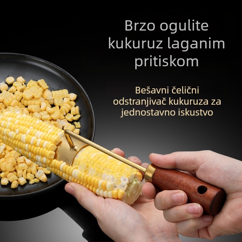 Nerđajući čelik kukuruzni olupivač s drvenom drškom – kuhinjski višenamjenski alat