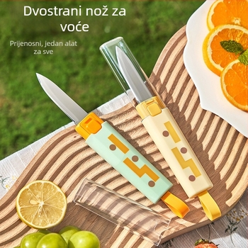 Nož za voće i guljivač 2-u-1 s sigurnosnim zaključavanjem, sklopivi, za ured i dom, višenamjenski rezač voća