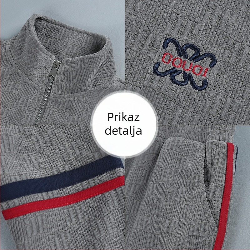 Ženski sportski set s vezenjem i polu-zipom – stojeći ovratnik, blok boja na duksi i hlačama, dvodijelni set